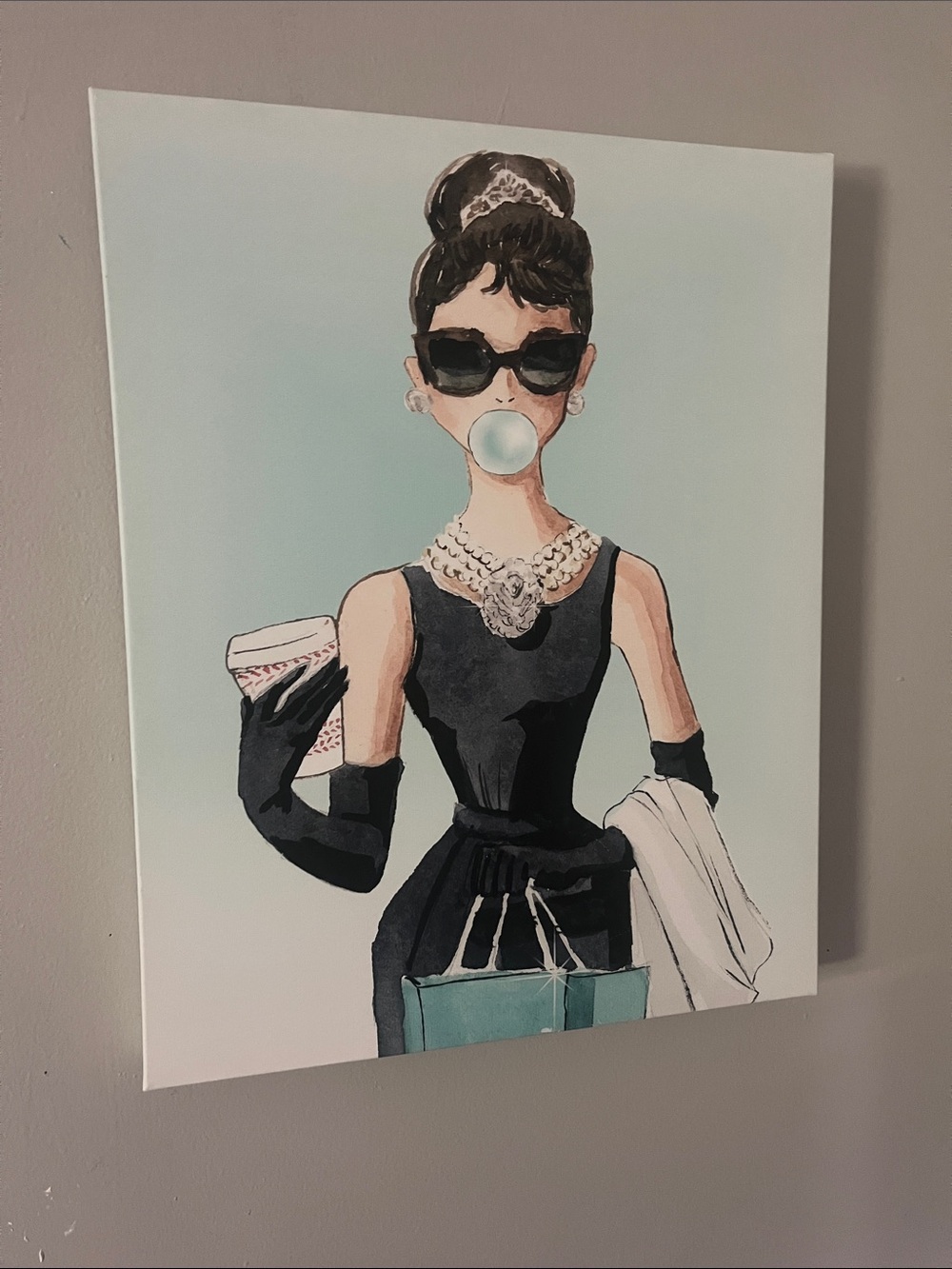 Vintage-Inspired Audrey Hepburn Girl Wall Art Print - Black & Teal